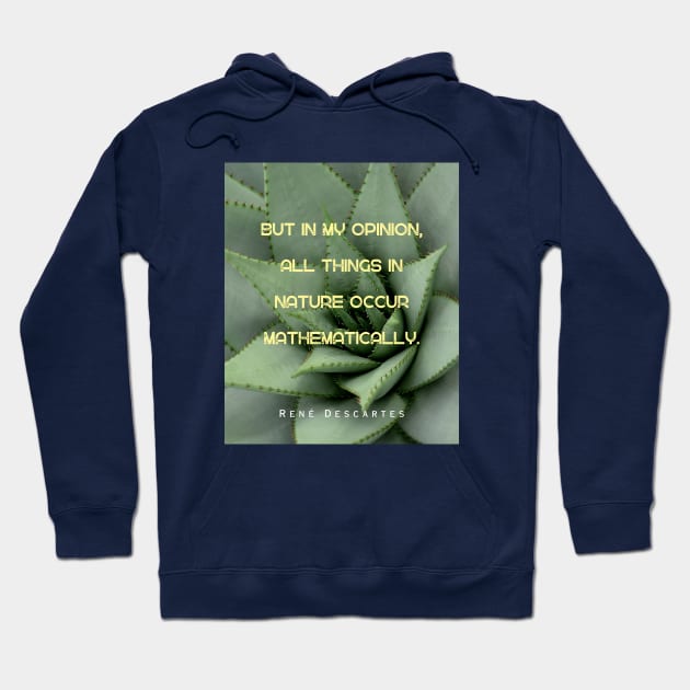 René Descartes portrait and quote: But in my opinion, all things in nature occur mathematically. Hoodie by artbleed